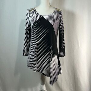 Rafaella Studio Women Black White Striped Asymmetrical Tunic Top S